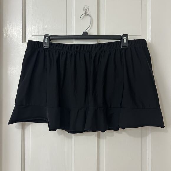 Ruffle Swim Skirt With Briefs‎ Aqua Green® Black Size: 24W / 26W Plus - Picture 2 of 4